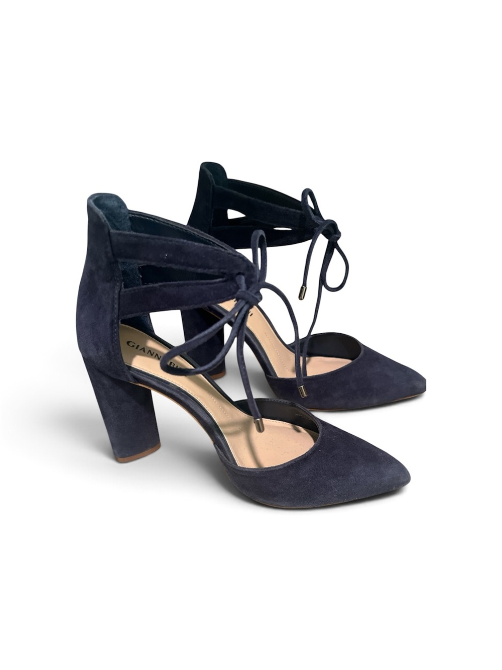Gianni Bini Navy Suede Lace-Up Block Heels